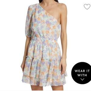 NWT WAYF One-Shoulder Tiered floral pastel  Minidress Size M